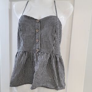 White/black button up flare top, sz med